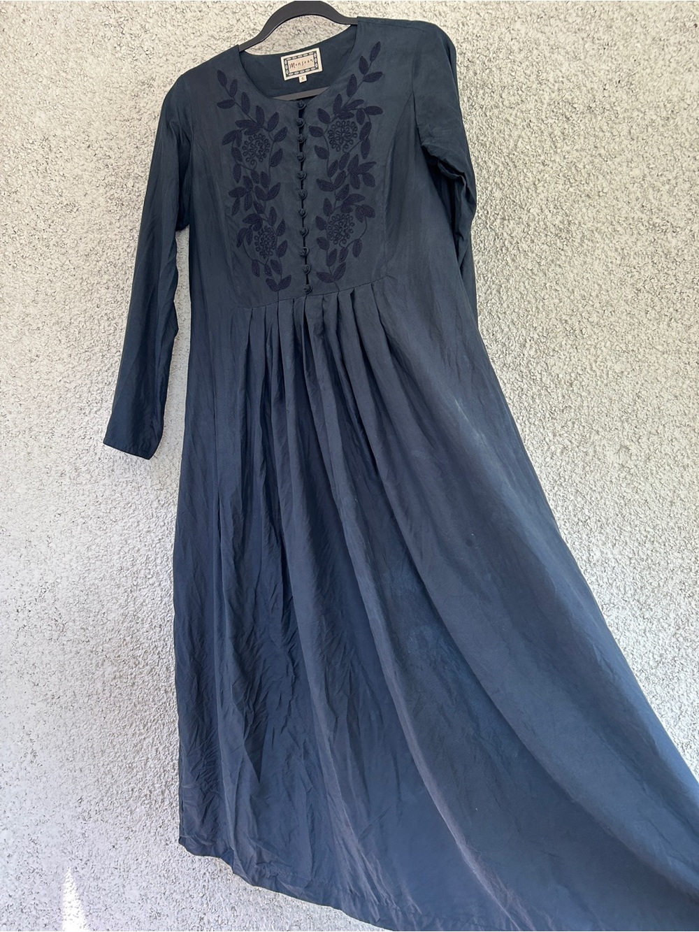 Monsoon Navy Long-Sleeve Embroidered Maxi Dress 100% silk